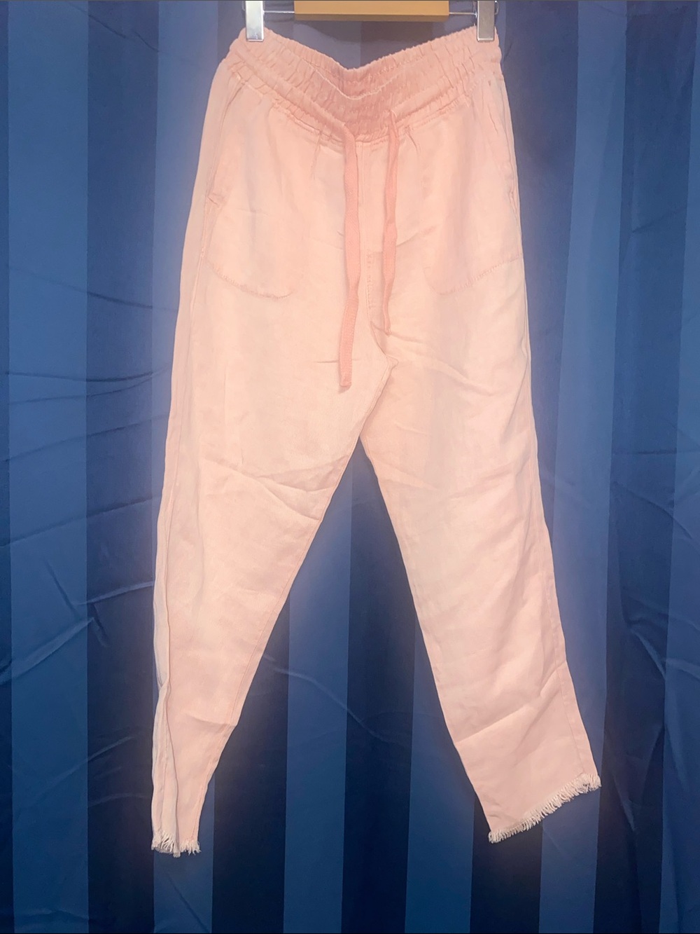 Zara Light Pink Drawstring Linen Trousers